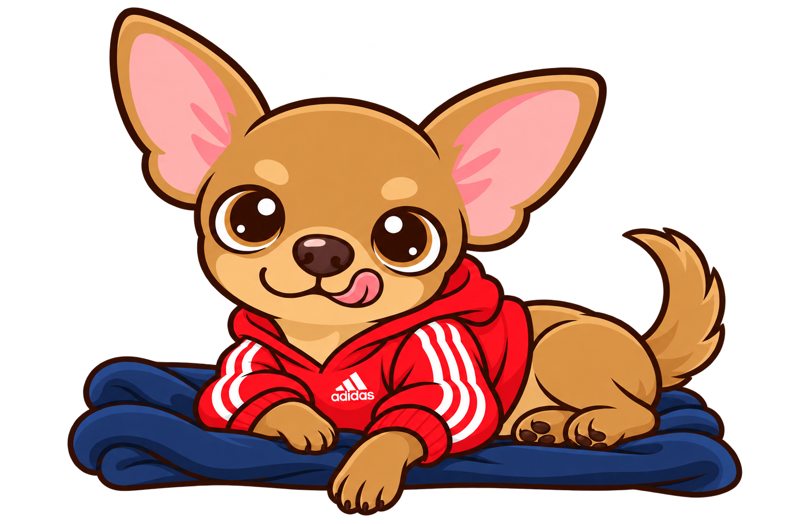 Ronny con su playerita roja Adidas, descansando sobre su cobija azul